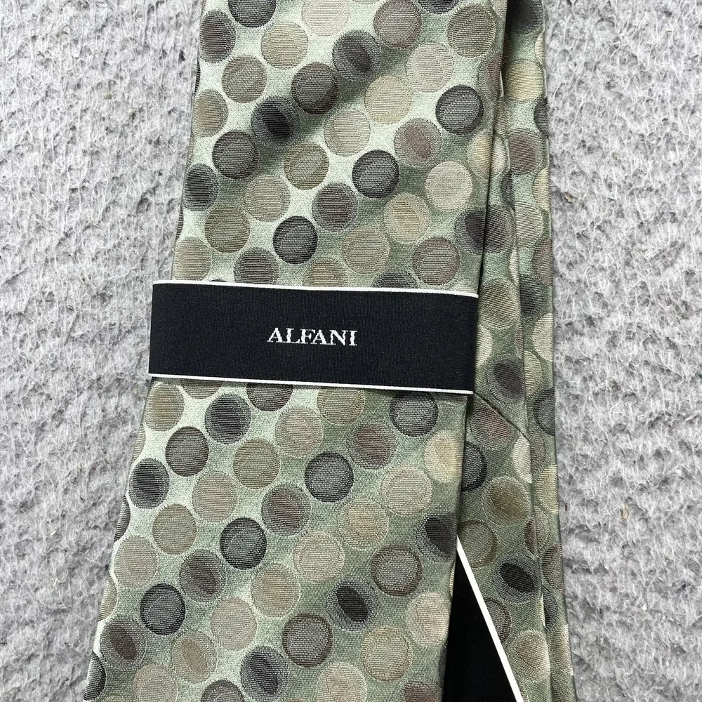 Alfani Tie Mens One Size Green Polka Dot Classic Width Woven Silk Necktie
